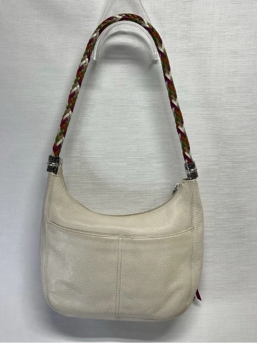 Brighton Cream Leather Shoulder Bag with Multicolor Braided Strap